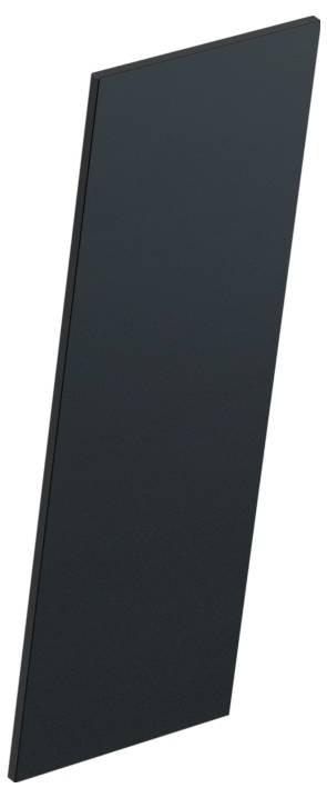 Ein halbkreisförmiges, weißes, flaches Objekt mit zwei Löchern in der Nähe der geraden Kante, möglicherweise ein mechanisches oder dekoratives Bauteil.