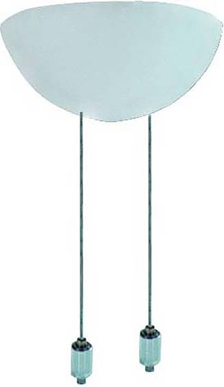 Eine blaue, drachenförmige Wandleuchte mit zwei Aufhängeschnüren, an denen Gewichte befestigt sind.