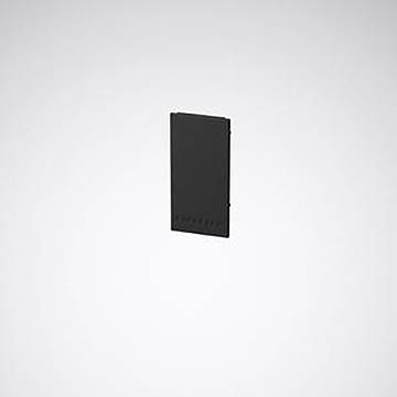 Ein schlankes, schwarzes vertikales Panel mit minimalistischem Design ist gegen einen schlichten grauen Hintergrund zentriert.