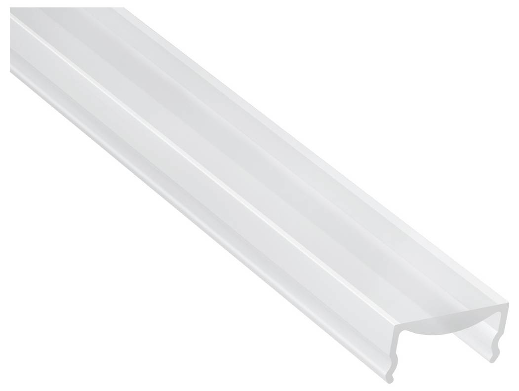 Gebogenes, weißes Kunststoffkanal zur Organisation und Verberging von Kabeln mit glatter Oberfläche und offener Seite für einfachen Zugriff.