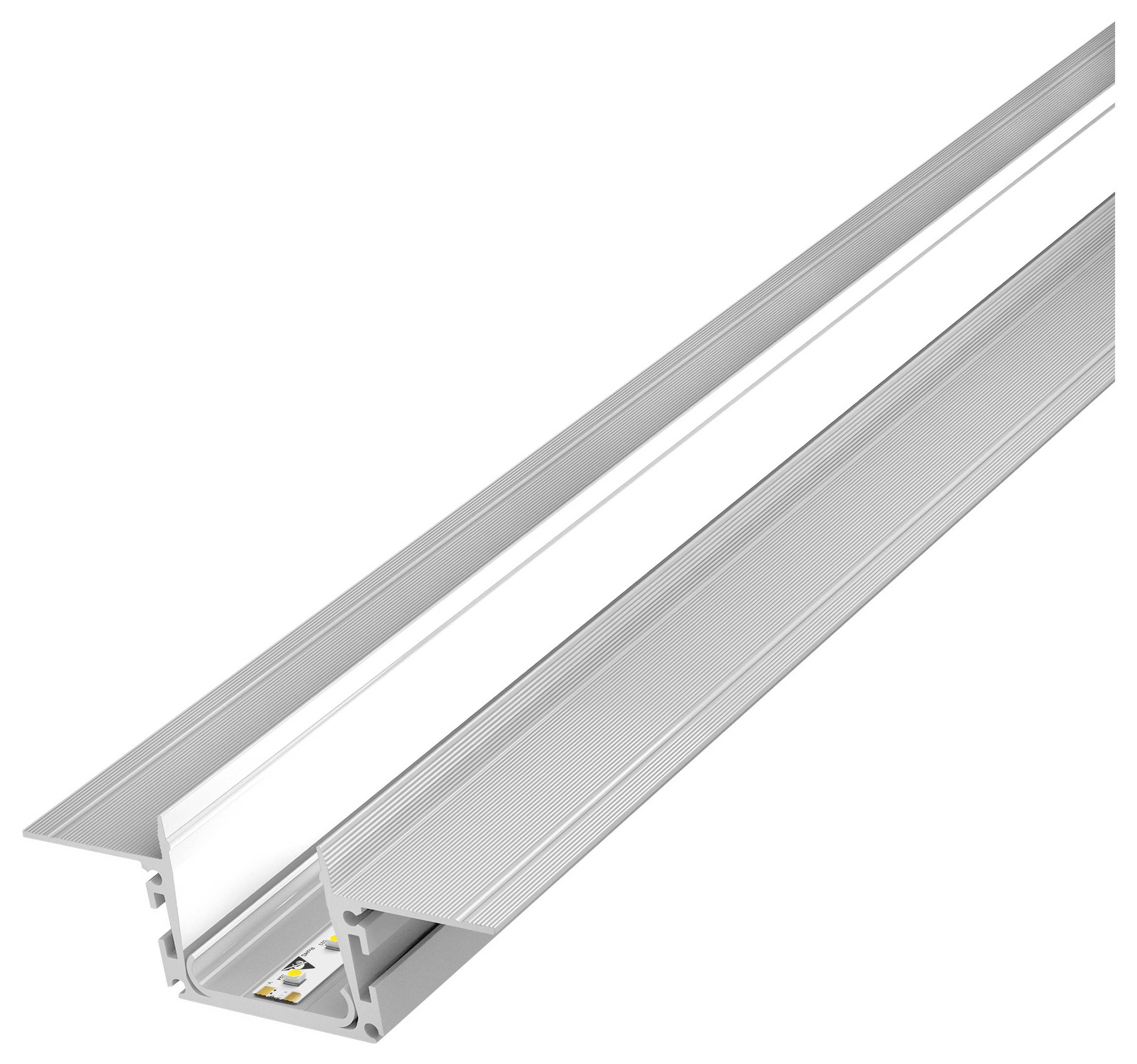 Aluminium-LED-Kanal mit mattem Abdeckung, verwendet zur Gehäusung von LED-Streifen. Er verbessert die Lichtstreuung und bietet ein elegantes Finish für Installationen.