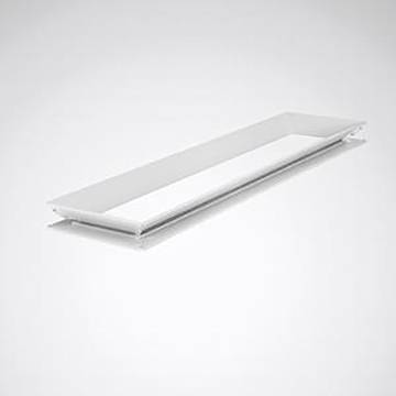 Eine rechteckige, weiße, moderne Deckenleuchte mit schlankem Design vor einem neutralen Hintergrund.