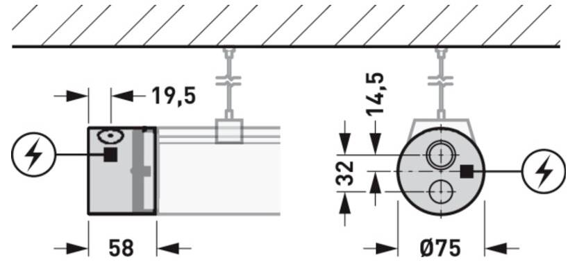Beleuchtungsstärkeverteilungsdiagramm für einen kegelförmigen Strahl, das den Durchmesser Ø(m) von 1,0 bis 5,0 m und E0(0°) in Lux, fallend von 1178,7 auf 47,1, zeigt.