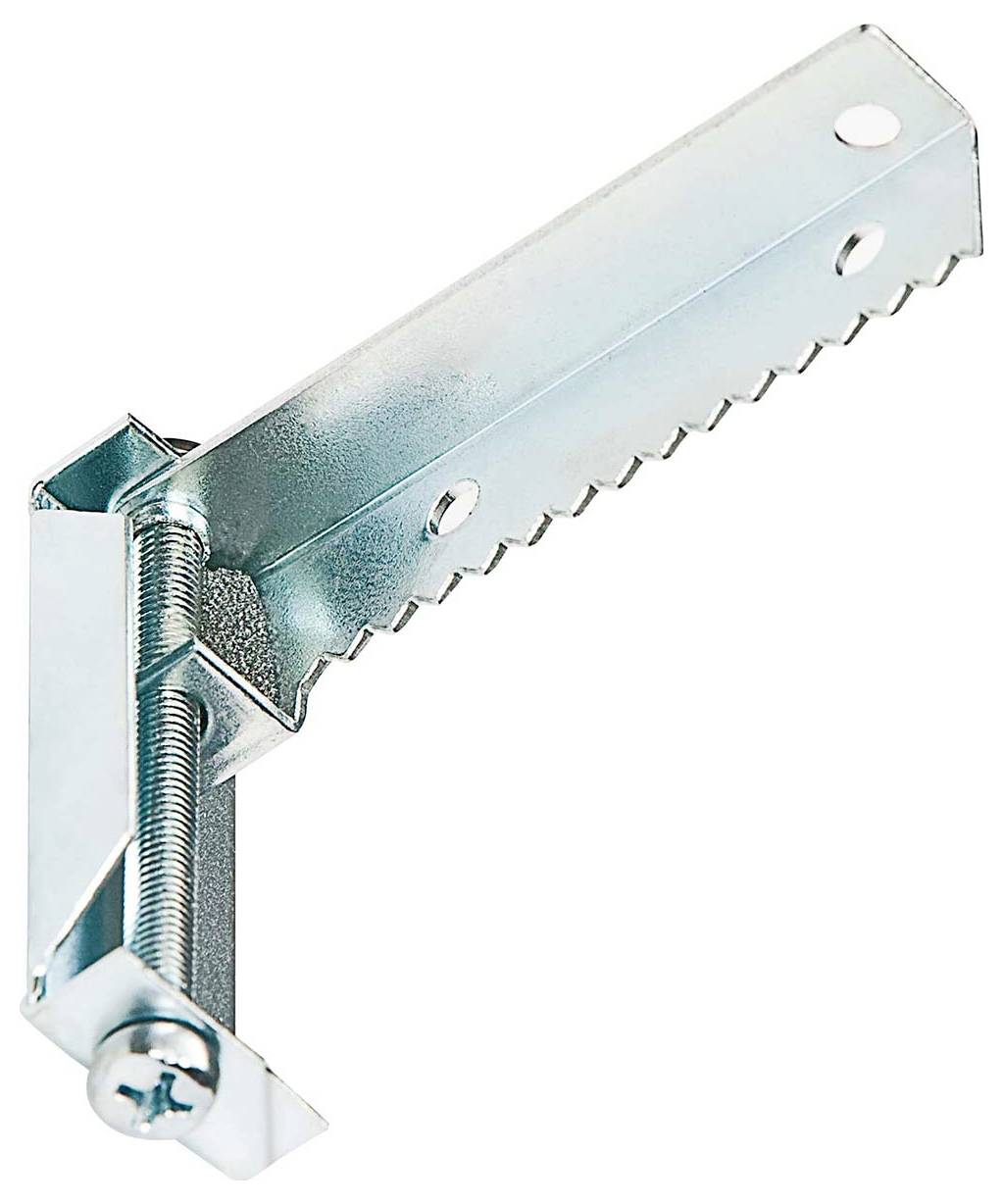 Metallverstellbare Halterung mit gezahntem Rand und Schraube zum Befestigen.