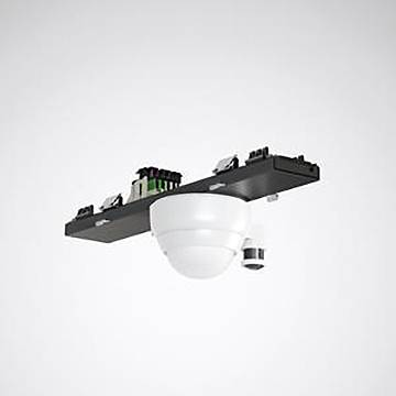 Deckenmontiertees Sensor- und Kamerasystem mit stromlinienförmigem weißem Kuppelgehäuse und schwarzer rechteckiger Grundplatte.