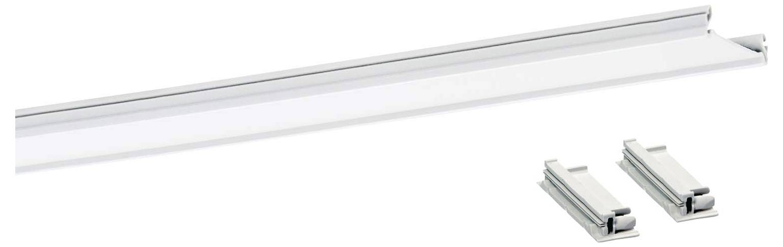 Eine schwarze, kreisförmige Montageklammer mit zentraler Öffnung, die zur Befestigung einer Deckenleuchte verwendet wird.