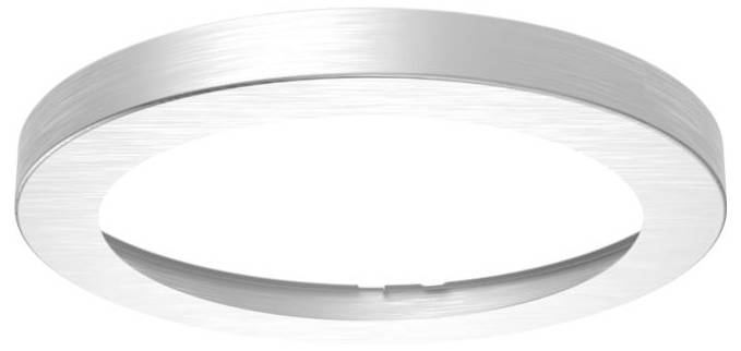 Eine kreisförmige, metallische LED-Deckenleuchte mit schlankem, minimalistischem Design.