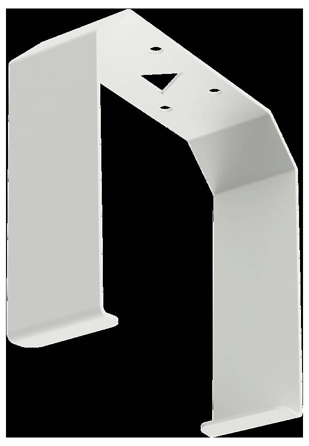 Zwei metallische Regalbrackets, jeweils mit gekrümmtem Design und integrierten Klammern zur Befestigung von Gegenständen. Sie sind identisch und diagonal positioniert.