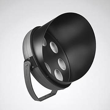 Eine moderne, im Industriestil gestaltete Leuchte mit einer großen schwarzen Haube und freigelegten Glühbirnen, entworfen für hochintensive Ausleuchtung in großen Räumen.