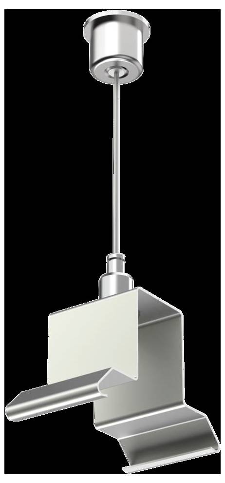 Silberne Metallschiene mit schwarzer und weißer Befestigung an einem Ende, möglicherweise Teil eines Schubladenschleifenmechanismus, auf einfachem Hintergrund.