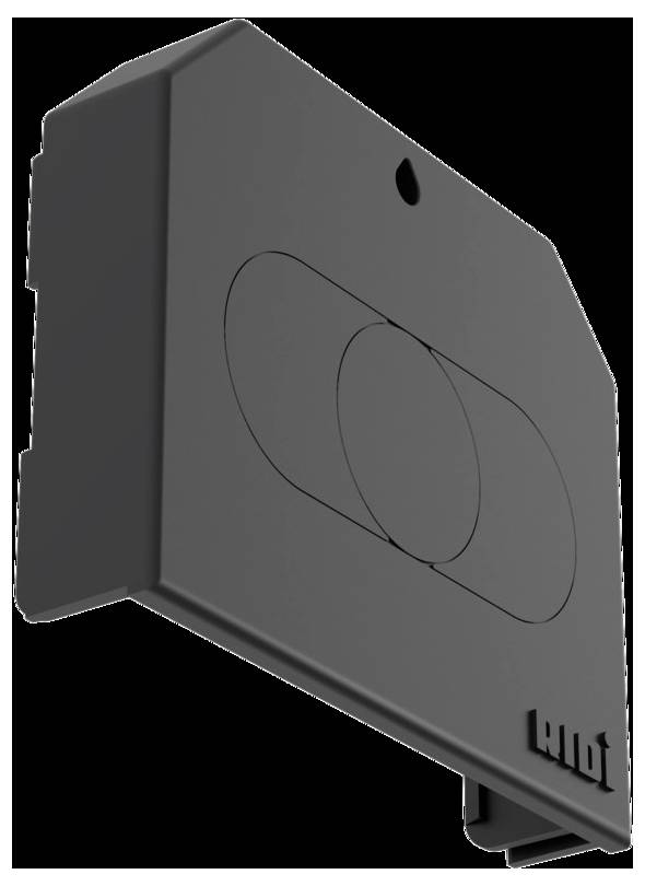 Ein schwarzes, rechteckiges elektronisches Gerät mit einem Loch oben und einem „Vit