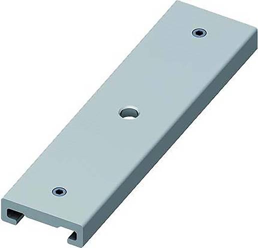 Eine rechteckige Metallhalterung mit drei Löchern, die zum Montieren oder zur Stützung verwendet wird.