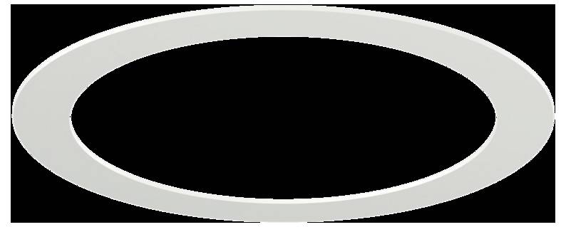 Ein weißer, flacher, kreisförmiger Ring mit einem hohlen Zentrum vor schwarzem Hintergrund.