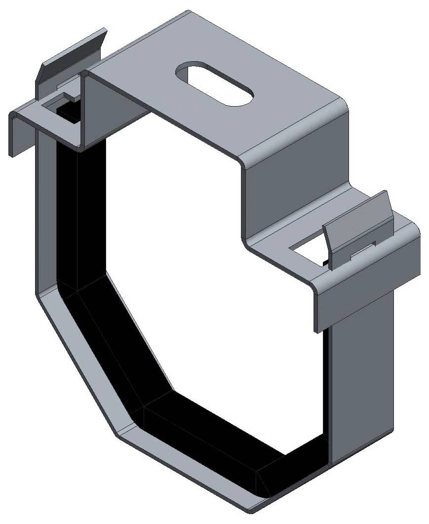 Ein Metallhalter mit rechteckiger Oberseite und sechseckiger Basis, mit Clips an den Seiten ausgestattet, typischerweise für die Strukturunterstützung verwendet.