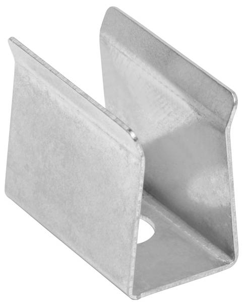 Eine U-förmige Metallklammer mit einem Loch an der Basis, konstruiert für Strukturstütze oder Befestigungszwecke.