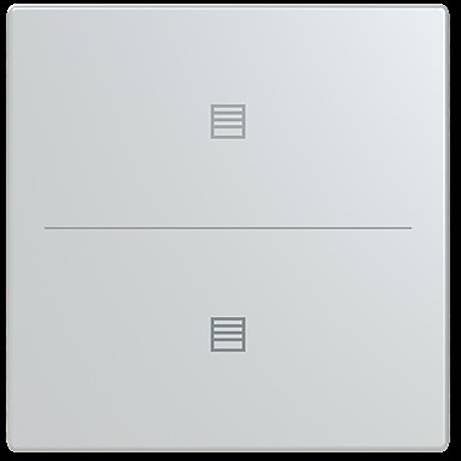 Ein moderner Lichtschalter mit zwei berührungsempfindlichen Tasten, die jeweils mit drei horizontalen Linien gekennzeichnet sind, getrennt durch eine horizontale Trennlinie.