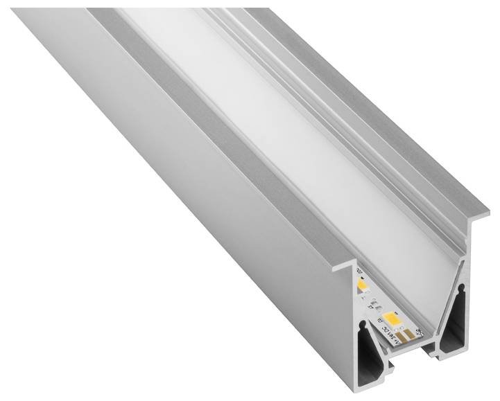 Aluminium-LED-Kanal mit mattem Abdeckung, entwickelt zur Aufnahme von LED-Streifen, verbessert die Lichtdiffusion und bietet ein elegantes Finish.