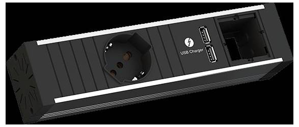 Steckerleiste mit Steckdose, zwei USB-Anschlüssen mit der Bezeichnung „USB-Ladegerät