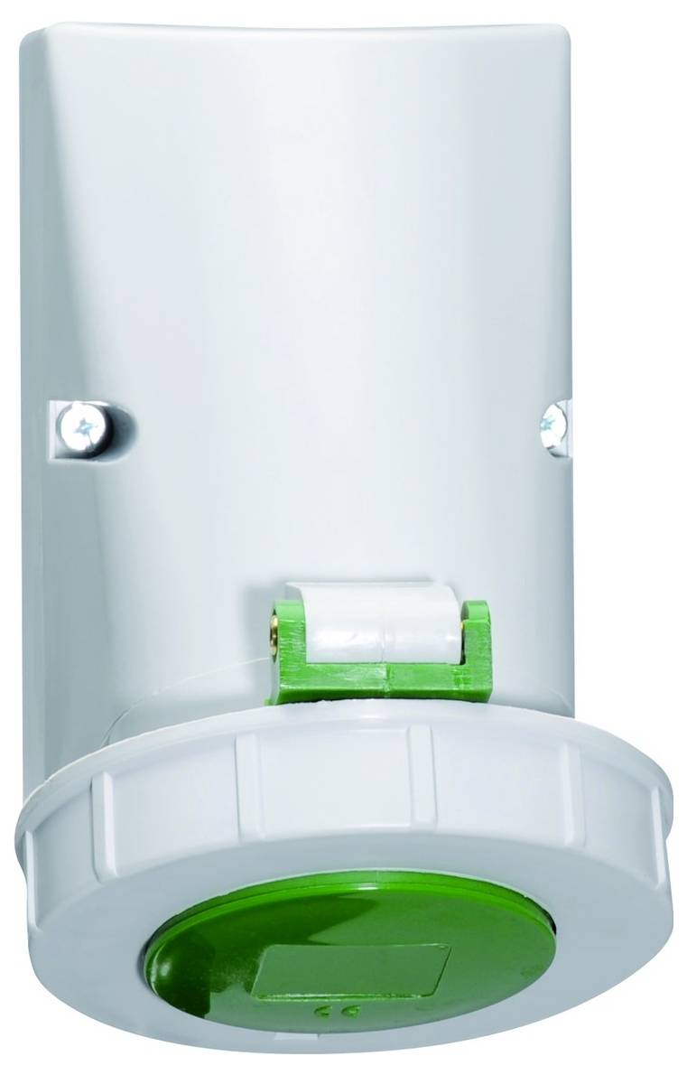 Ein weiß-grünes, wandmontiertes Gerät, möglicherweise zur Lufterfrischung oder Desinfektion verwendet, mit einer grünen Linse an der Vorderseite.