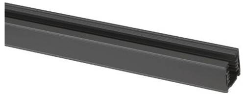 Schwarze Metallschienenstrahler auf weißem Hintergrund.