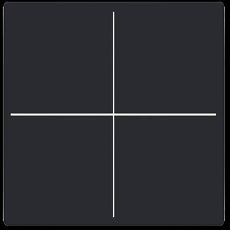 Ein schwarzes Quadratbild mit einem weißen Kreuz, das es in vier gleiche Quadranten unterteilt.
