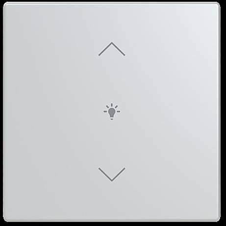 Touchpanel mit Symbolen: linke Seite - Glühbirne zur Lichtsteuerung, Pfeile nach oben und unten; rechte Seite - Dokument zur Einstellungssteuerung mit Pfeilen.