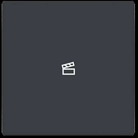 Ein einfaches Symbol einer Filmklappe auf dunklem Hintergrund, das Medien oder Videoinhalte symbolisiert.