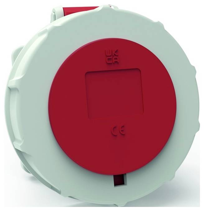 Ein rundes Gerät mit einer roten Frontplatte, auf der „UKCA