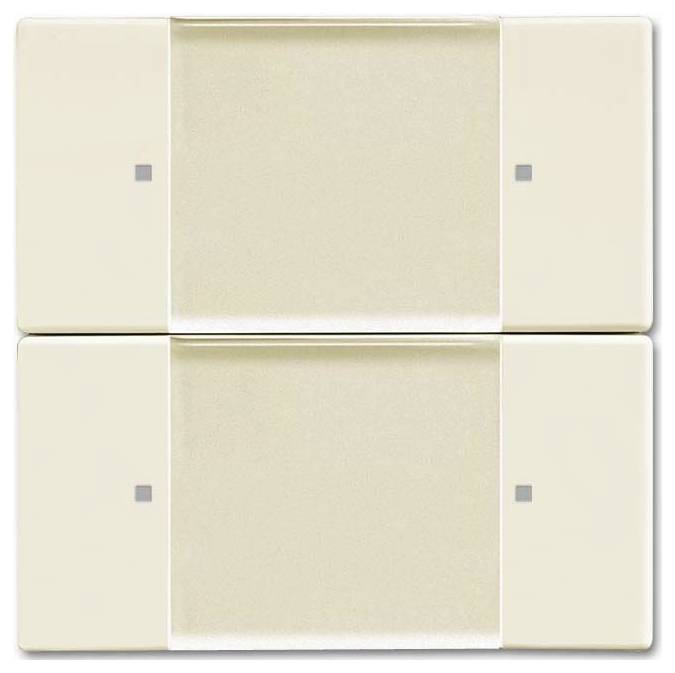 Zwei identische beige Schiebetüren, jeweils leicht geöffnet, mit kleinen grauen quadratischen Knöpfen an den Seiten, was auf ein duales Setup hindeutet.