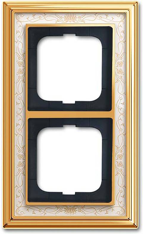 Dekorativer Doppelsteckdosenschlitz mit verziertem Blumenmuster und Goldbesatz.