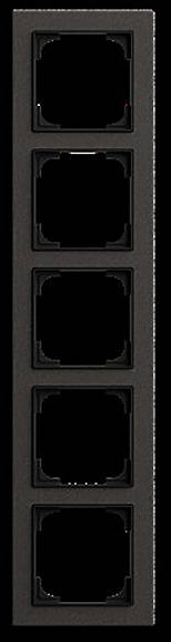 Ein vertikales schwarzes Paneel mit fünf leeren quadratischen Steckplätzen, wahrscheinlich zur Montage von Strom- oder Netzwerkdosen.