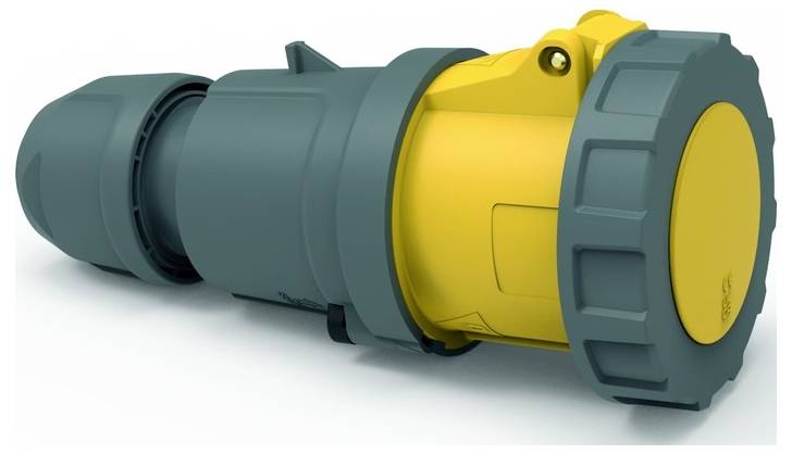 Ein hellgrünes, rundes elektrisches Gerät mit schwarzem Zentrum und Montageklammer, das zur Montage in industriellen oder kommerziellen Umgebungen verwendet wird.