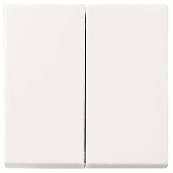 Ein zwei-Felder-Lichtschalter aus Weiß auf einfachem Hintergrund mit schlichtem, modernem Design.