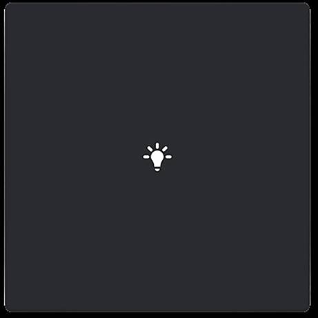 Ein einzelnes Glühbirnensymbol, zentriert auf dunklem Hintergrund, symbolisiert eine Idee oder Kreativität.