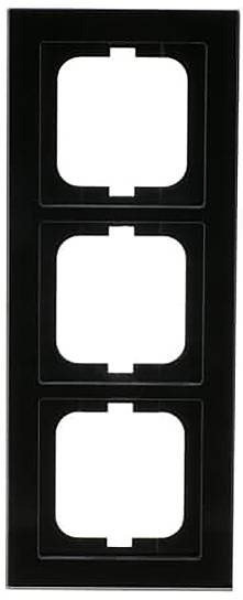 Eine schwarze dreifach Lichtschalter-Abdeckplatte mit drei quadratischen Öffnungen zur Schalterinstallation.