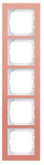 Ein vertikaler roter Rahmen mit sechs gleichmäßig verteilten weißen leeren Schlitzen.
