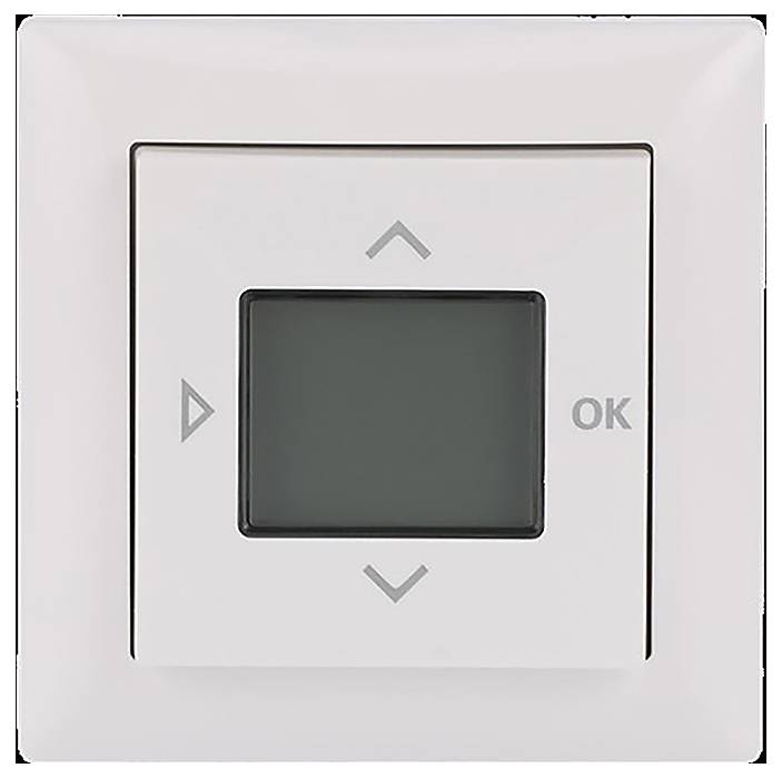 Ein digitales Thermostat mit LCD-Display und Pfeiltasten zur Temperatureinstellung, das 