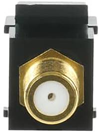 Ein schwarzes Modul mit einer zentralen goldenen kreisförmigen Komponente, die einem koaxialen Stecker ähnelt, wahrscheinlich für elektronische Zwecke oder Konnektivitätszwecke verwendet.