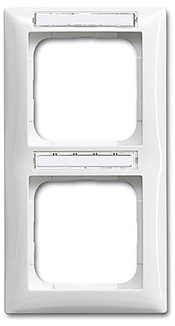 Eine weiße Kunststoff-Elektroschaltleiste mit zwei rechteckigen Öffnungen für Schalter oder Steckdosen, ausgelegt für vertikale Installation.