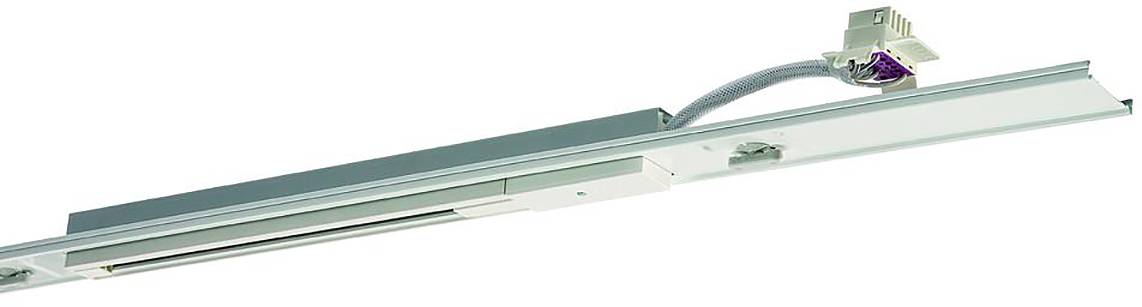 Ein Metall-Schienensystem mit flexiblem Stromkabel und Anschluss, entwickelt für verstellbare Beleuchtungslösungen in Innenräumen.