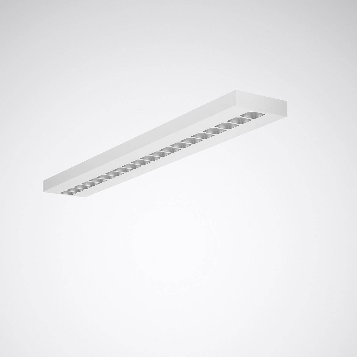 Ein modernes, rechteckiges LED-Deckenleuchte mit einem eleganten, minimalistischen Design, das mehrere versenkte LED-Lampen in einem Rastermuster aufweist.