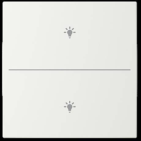 Ein rechteckiges Lichtschalter-Panel mit zwei Glühbirnen-Symbolen, das die Steuerung von zwei separaten Lichtquellen anzeigt.