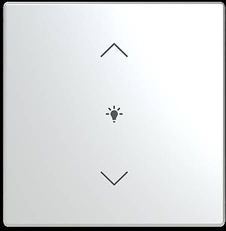 Ein Lichtschalter-Panel mit Auf- und Ab-Pfeilen und einem Glühbirnen-Symbol in der Mitte, das anpassbare Helligkeitsregler anzeigt.