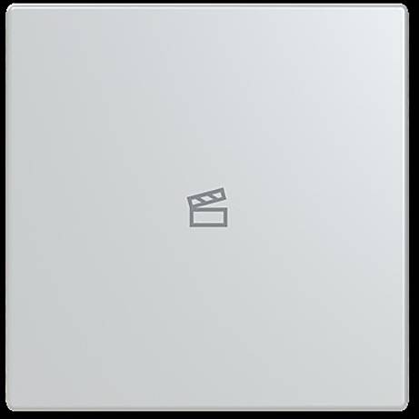 Ein einfaches graues Filmklappen-Symbol, zentriert auf einem hellen, schlichten Hintergrund.