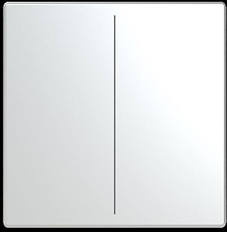 Ein vergrößerter Blick auf ein minimalistisches Lichtschalter-Panel mit einer zentralen vertikalen Linie, das ein elegantes Design und eine reflektive Oberfläche aufweist.