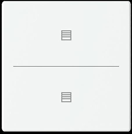 Wandschalter mit zwei Tasten in minimalem Design. Jede Taste hat ein kleines horizontales Liniensymbol, getrennt durch eine dünne horizontale Linie.