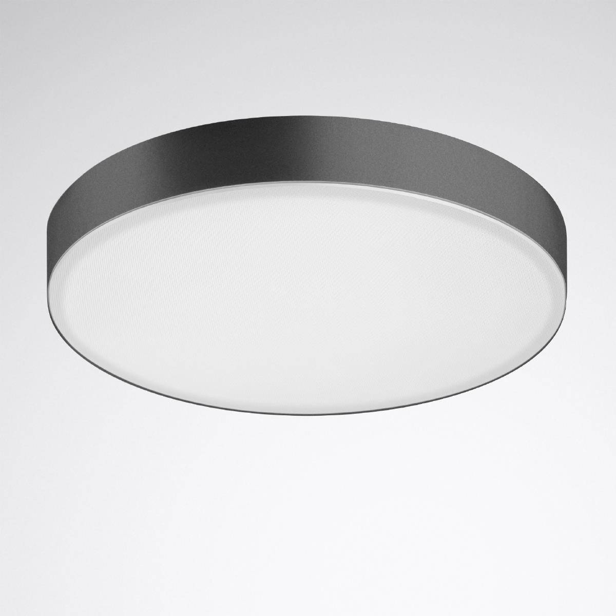 Deckenleuchte mit rundem LED-Leuchtenkörper, schwarzem Rahmen und weißem Diffusor, geeignet für moderne Innenräume.