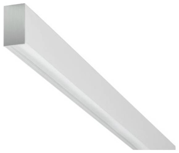Minimalistische weiße linear wandmontierte Leuchte, die sanft auf einer schlichten weißen Decke oder Wand leuchtet.