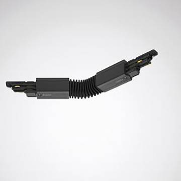 Ein schwarzer Stecker mit einem flexiblen gewellten Mittelabschnitt, der zum Verbinden von elektrischen Komponenten konzipiert ist.