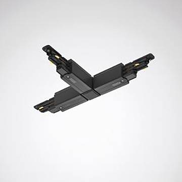 Zwei schwarze Elektrostecker, die senkrecht zueinander positioniert sind und eine Kreuzform vor einem einfachen Hintergrund bilden.